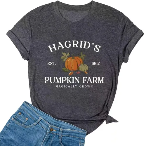 Miniatura 10 de Woffccrd - Camisetas divertidas con estampado de calabaza y leopardo para mujer, camisetas gráficas de manga corta de Halloween para mujer