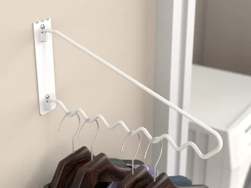 Miniatura 4 de ClosetMaid Barra de valet colgante para instalación en pared o puerta, accesorios incluidos, diseño plegable, acero duradero, color blanco