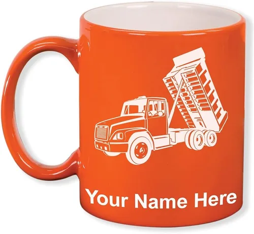 Miniatura 7 de LaserGram Taza de café redonda de cerámica de 11 onzas, camión volquete, grabado personalizado incluido (negro)