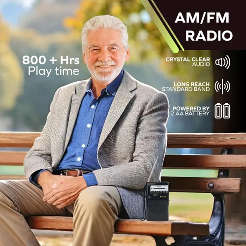 Miniatura 3 de Coby Radio AM/FM Portátil – Radio de Bolsillo Retro Operada con Pilas con Altavoces Potentes, Batería de Larga Duración de 800 Horas, Recepción