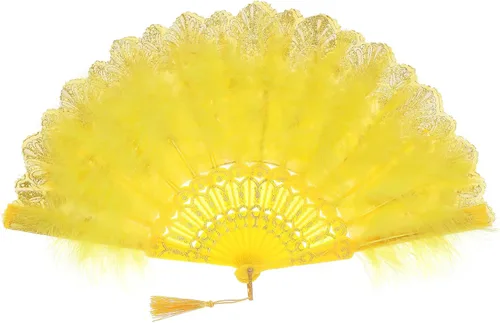 Miniatura 8 de BABEYOND Abanico de plumas de marabú estilo vintage de los años 20, abanico plegable de mano estilo flapper para disfraz y baile