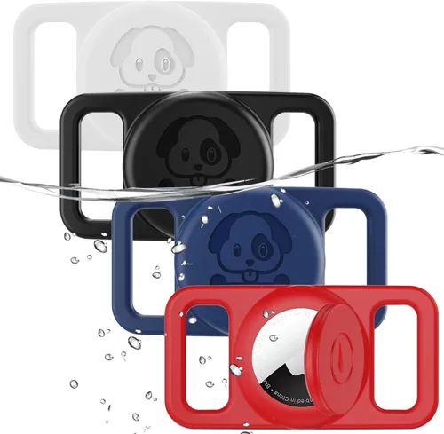 Miniatura 7 de Paquete de 2 soportes impermeables para collar de perro AirTag compatibles con Apple AirTag, soporte de silicona oculto para Airtag Tracker, negro