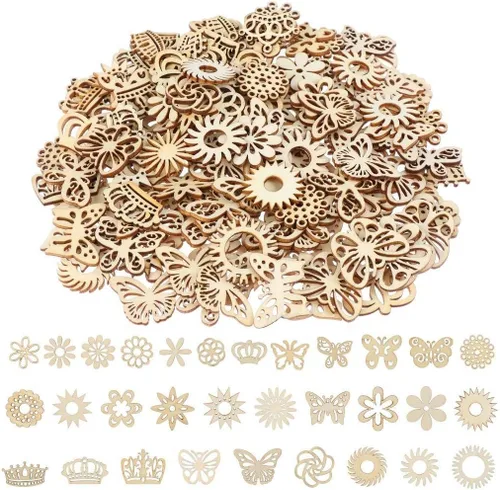 300 adornos de madera, con forma de mariposa y flores, recortes de madera, álbumes de recortes, manualidades, manualidades, grafiti, decoración del