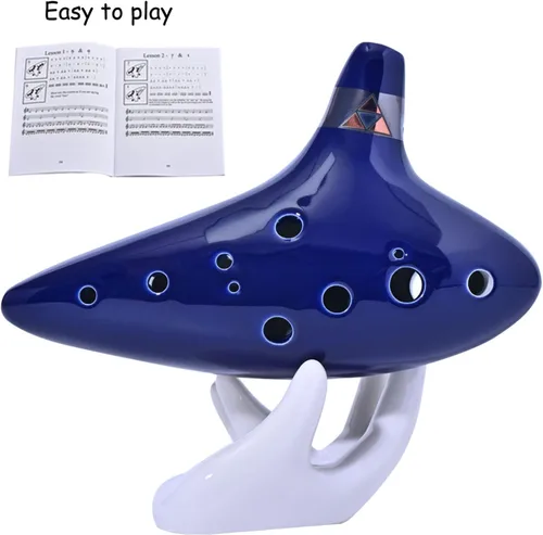 Miniatura 5 de Ocarina de 12 agujeros Alto C de cerámica con libro de canciones, soporte de exhibición, instrumento musical para principiantes