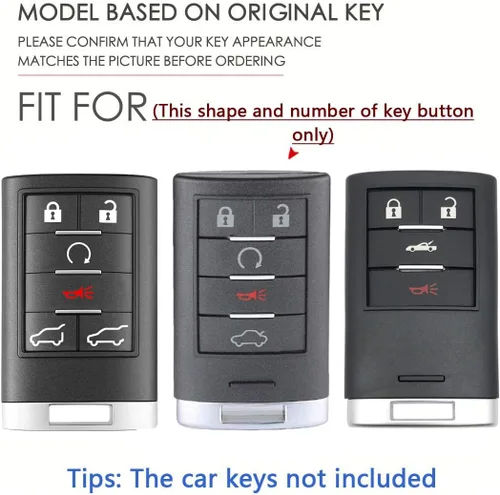 Miniatura 2 de SANRILY Funda de fibra de carbono con patrón de 4/5/6 botones, para Cadillac SRX ATS ELR XTS DTS ELR sin llave con llavero negro