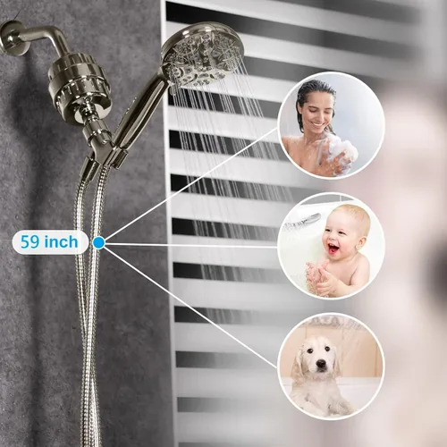 Miniatura 6 de HOPOPRO NBC News - Manguera de ducha de mano universal de acero inoxidable de 59 pulgadas de largo, con inserto de latón y tuerca, fácil instalación