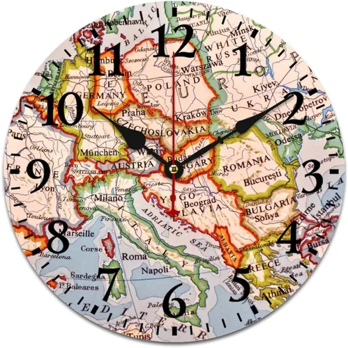 Miniatura 30 de Reloj de pared de madera con mapa del mundo antiguo, estilo nostálgico, Atlas histórico, diseño vintage, impresión de madera, reloj de pared
