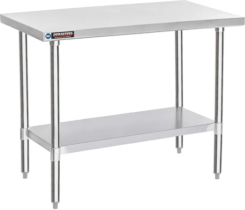 DuraSteel Mesa de trabajo de acero inoxidable de 24 x 48 pulgadas, mesa de metal de preparación comercial NSF, soporte para horno de pizza al aire