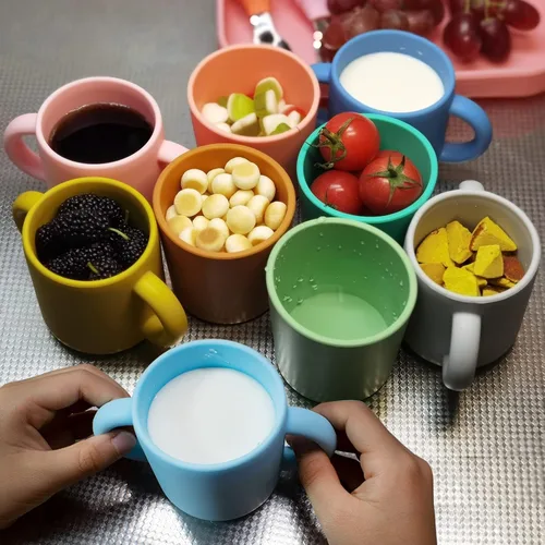 Miniatura 6 de Taza de entrenamiento de silicona para bebés, taza de aprendizaje para niños pequeños con dos asas, taza abierta para bebés de 5 onzas, ideal