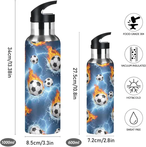 Miniatura 2 de Soccer Balls Water Flames Insulated Water Bottle 32 Oz, BPA-Free Sport Water Bottle Insulated Leakproof Water Bottles