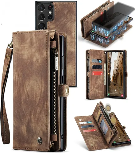 Miniatura 25 de Funda tipo cartera desmontable 2 en 1 para Samsung Galaxy S23 con tarjetero y funda de piel retro de alta calidad con tapa magnética, bolsillo