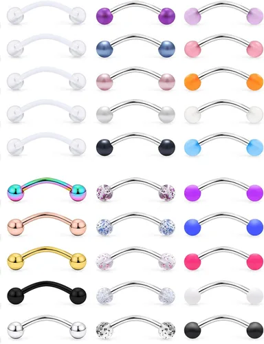 SCERRING 30 anillos de cejas de 16G Tragus Helix Rook Daith, aretes de labio, barra de piercing corporal, retenedor de joyería de 0.236 pulgadas,