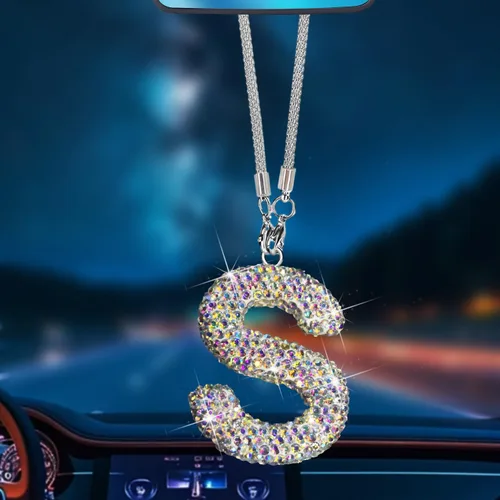 Miniatura 11 de Colgante de cristal brillante en forma de C, accesorios de automóvil para mujer, accesorios de espejo retrovisor con diamantes de imitación