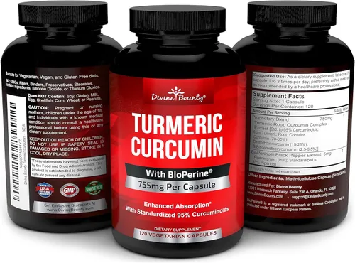 Miniatura 4 de Curcumina de cúrcuma con extracto de pimienta negra BioPerine - 755 mg por cápsula, 120 cápsulas veganas - Tumérico sin OMG, estandarizado al 95%