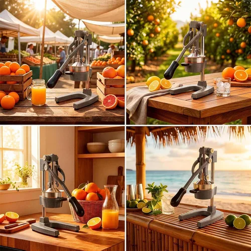 Miniatura 9 de Exprimidor de cítricos de hierro fundido – Prensa manual de naranja resistente de 13.8 libras, taza y colador de acero inoxidable 304, exprimidor