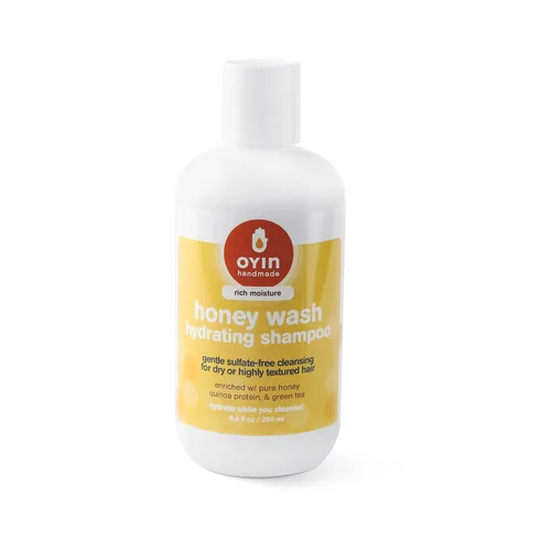 Oyin Handmade Honey Wash Champú hidratante sin sulfatos | Miel natural, proteína de quinua y té verde | Limpiador hidratante para bobinas, rizos y
