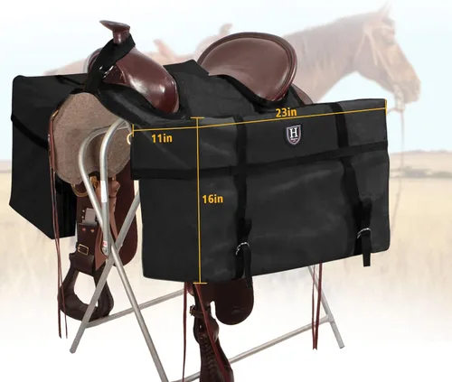 Miniatura 4 de Harrison Howard Robusto seguro versátil sobre la bocina contorneado sin rebote diseño alforja alforja bolsas portador Western Saddle Bag Negro