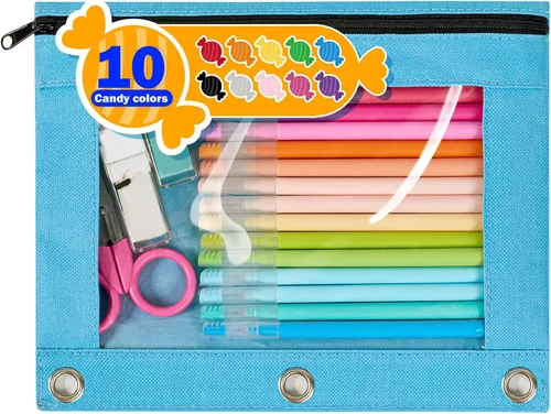 Miniatura 9 de Forvencer Estuche para lápices de 3 anillas, estuche transparente con cremallera suave, bolsa de lápices de gran capacidad con 3 ojales reforzados