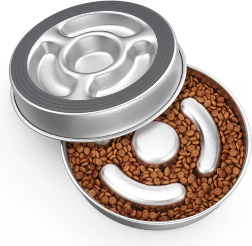 Miniatura 10 de AIPERRO Tazón de acero inoxidable para perros de alimentación lenta, 2 tazas de metal antideslizante para comida para perros, cuenco de agua