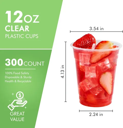 Miniatura 2 de FOCUSLINE Paquete de 300 vasos de plástico transparente desechables de 12 oz, vasos de plástico transparente desechables, vaso para beber para agua