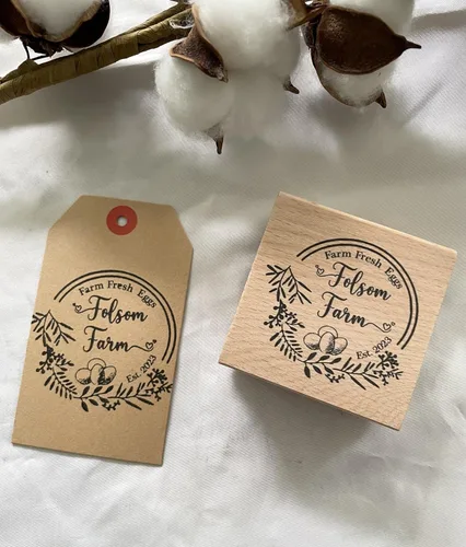 | Sellos personalizados para cartón de huevos, sello de huevos de gallina, sello de goma de madera personalizado, sellos de granja (2 x 2 pulgadas)