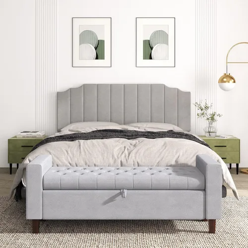 Miniatura 3 de Befurtori Cabecera Solo Tamaño King, Cabecera de Terciopelo Montada en Pared King para Cama Ajustable Cabecera Moderna Tapizada Fácil Montaje, Gris