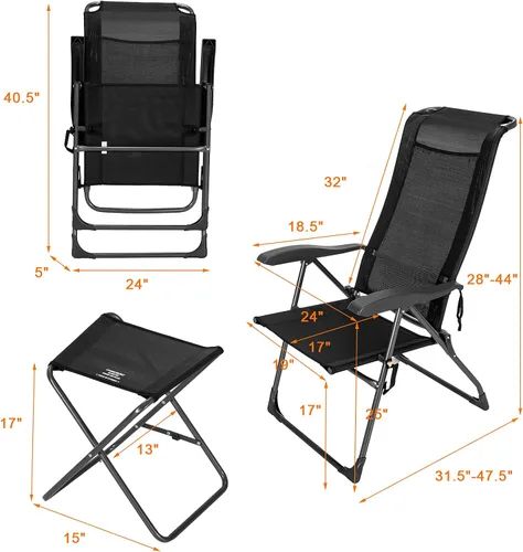 Miniatura 3 de Giantex 4 sillas plegables de patio con reposapiés, respaldo ajustable, paquete de 2 sillas de comedor portátiles para exteriores, para camping