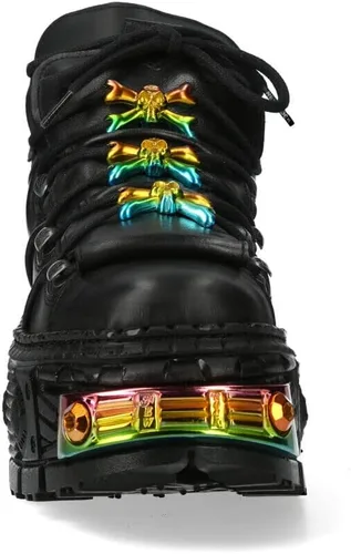 Miniatura 4 de New Rock Botas WALL106-S23 Mujer Metálico Negro Cuero Plataforma Gótica Botas