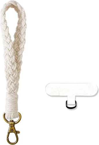 Miniatura 11 de Correa de muñeca para teléfono estilo boho con macramé, cordón para teléfono celular con pestaña de anclaje, llavero con dije de muñeca, cadena