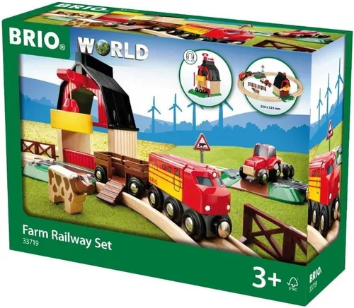 BRIO World Farm Railway Set - Juego de tren de madera de 20 piezas con certificación FSC y accesorios, funciona con todos los juegos de ferrocarril