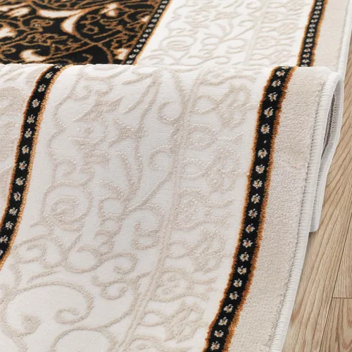 Miniatura 8 de Antep Rugs Babil Gold - Alfombra tradicional para interiores, de 8 x 10 pulgadas, con borde oriental con textura alta, baja, beige y negro, 7 pies
