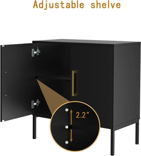 Miniatura 3 de JOZZBY Aparador de buffet con almacenamiento, gabinete de madera moderno con estantes ajustables, gabinetes negros y dorados para sala de estar