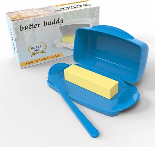 Miniatura 14 de Plato de Mantequilla con Tapa y Cuchillo, Platos de Mantequilla Grandes de Plástico con Tapa de Bisagra Transparente y Fácil de Voltear, Fondo