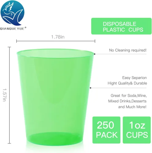 Miniatura 3 de 250 vasos desechables de plástico, vasos de fiesta multicolor neón de 1 onza, vasos desechables de plástico duro para margarita, whisky