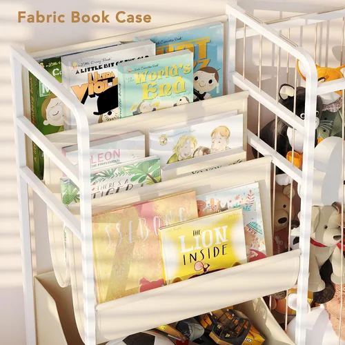 Miniatura 6 de BBLIKE Estantería para niños y almacenamiento de animales de peluche, estantes multifuncionales para libros de guardería con caja de juguetes y Beige
