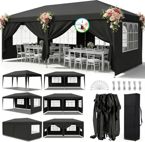 Miniatura 15 de 10x20 Azul Carpa Plegable para Exterior con 6 Paredes Laterales, Carpa para Bodas y Fiestas al Aire Libre Resistente al Agua para Fiestas UV50