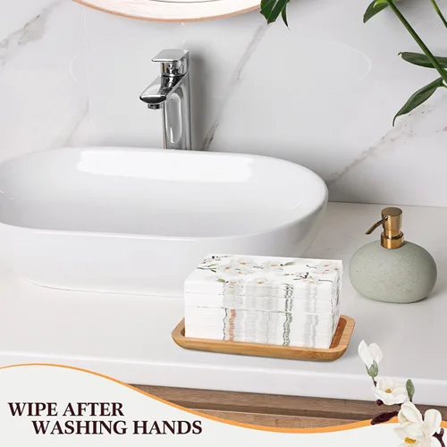 Miniatura 7 de Outus 100 servilletas de mano desechables con diseño floral de magnolia blanca de 3 capas de flores de primavera, para baño, servilletas de papel