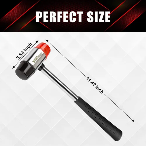 Miniatura 2 de YIYITOOLS Mazo suave de doble cara, martillo, joyería, madera, instalación de pisos, sin chispas, golpe y mango de plástico – 35 mm, rojo y negro