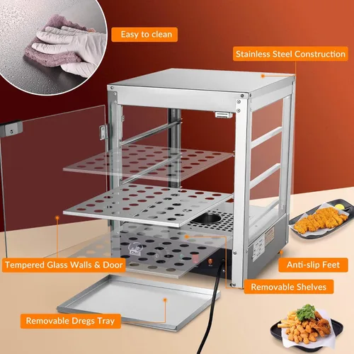 Miniatura 4 de WeChef - Calentador de alimentos comercial de 3 niveles, calentador de pizza, calentador de pastelería para restaurante, cafetería, bufé, 15 x 15 x