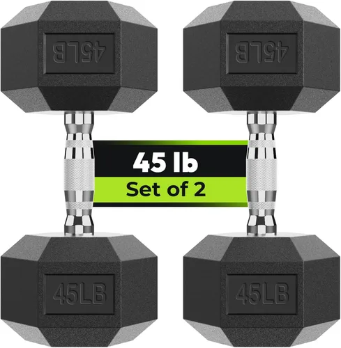 Miniatura 14 de HANDBODE Juego de 2 mancuernas hexagonales de 2.5 a 65 libras con revestimiento de goma, mancuernas para ejercicio y fitness, peso de mano