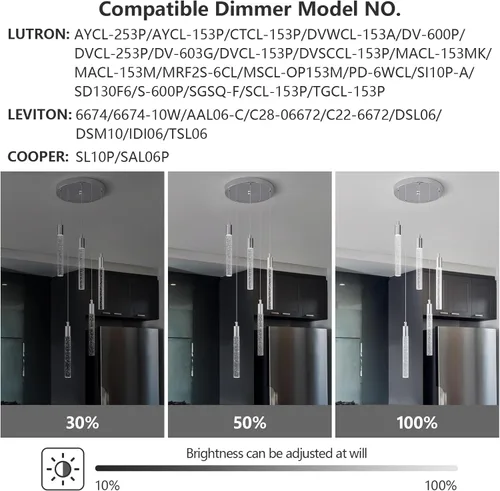 Miniatura 4 de Lámpara moderna colgante de isla de cocina, luz colgante LED regulable, luces colgantes cromadas, mini iluminación colgante de cristal para Cromo