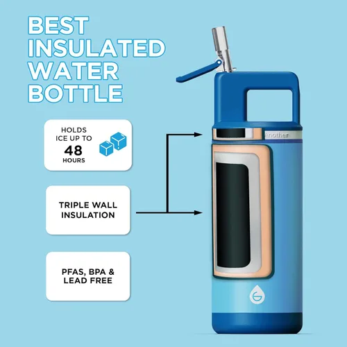 Miniatura 2 de GROSCHE Alpine Flip n' Sip - Botella de agua aislada de 16 onzas para niños, acero inoxidable, a prueba de fugas, con pajilla, perfecta para Azul