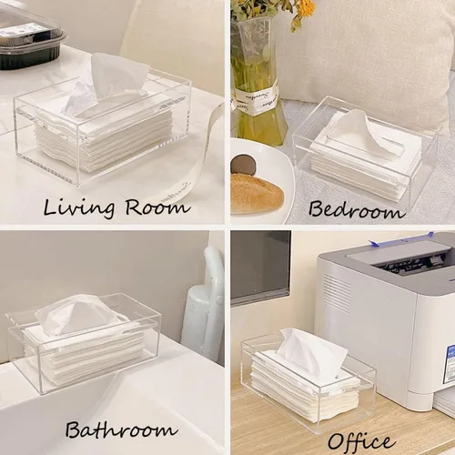 Miniatura 4 de SANRUI Caja de pañuelos faciales de acrílico transparente con tapa superior de 0.315 in, organizador rectangular para dispensadores de servilletas