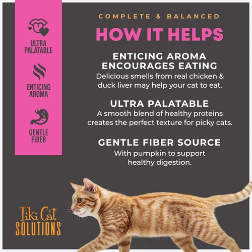 Miniatura 6 de Tiki Cat Solutions Fussy Mousse, hígado de pato y huevo, especialmente formulado para apoyar la digestión saludable, gato húmedo funcional