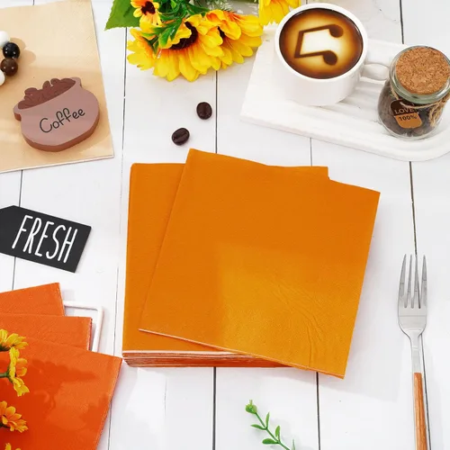 Miniatura 3 de Whaline Paquete de 150 Servilletas de Otoño en Color Naranja 16.5 x 16.5 cm 3 Colores Servilletas Desechables de Papel en Tema Naranja Servilletas