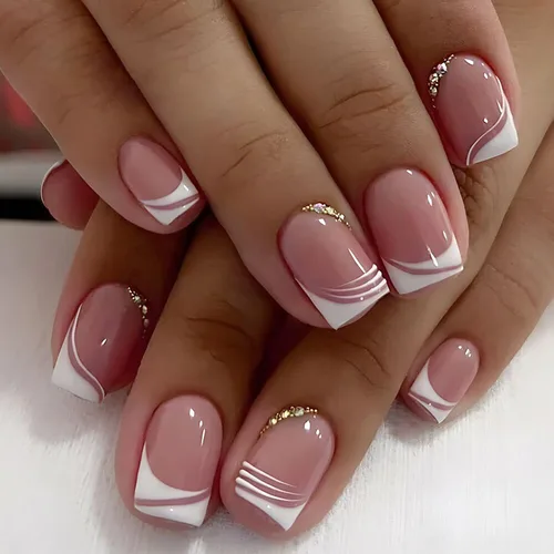 Miniatura 20 de 24 uñas postizas cuadradas de color negro brillante, de cobertura completa, con diseños de notas musicales, uñas postizas acrílicas con pegamento