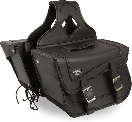 Milwaukee Leather SH664ZB - Tirador de PVC trenzado grande con cremallera sobre alforjas, talla única