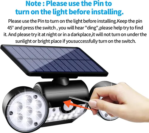 Miniatura 4 de Luces solares para exteriores, con sensor de movimiento, luces solares de pared con focos de doble cabeza, 30 LED, impermeables, 360°, luces
