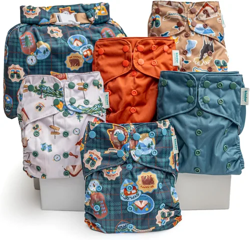 Miniatura 38 de Kinder Juego de 5 pañales de tela reutilizables para bebé, estilo bolsillo, camiseta atlética que absorbe la humedad, recién nacido a orinal 7-60