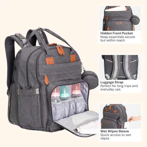 Miniatura 53 de BabbleRoo - Mochila para pañales - Bolso de viaje con artículos esenciales para bebés - Mochila multifunción resistente al agua, bolso de viaje